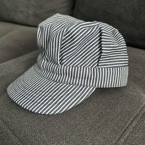 railroad hat striped blue and white.